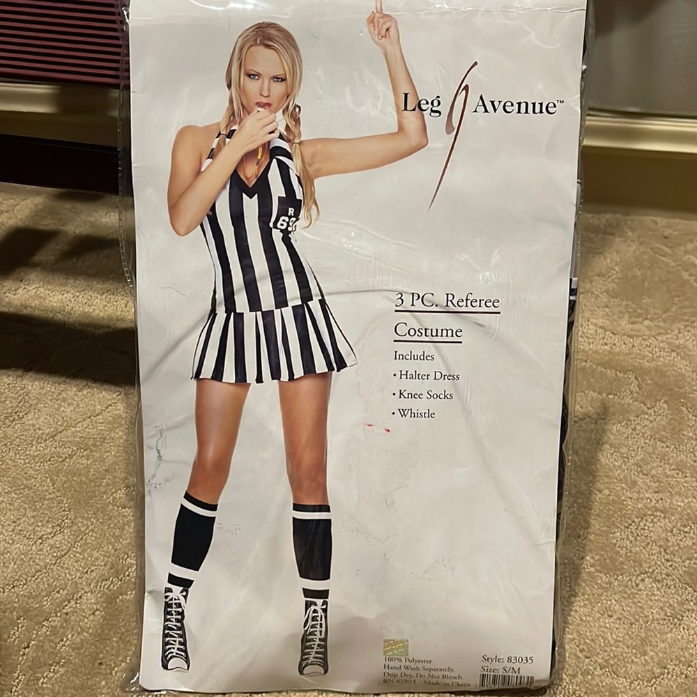 Leg Avenue 3 pc Referee Costume Halter dress, knee socks & whistle. New Size S/M